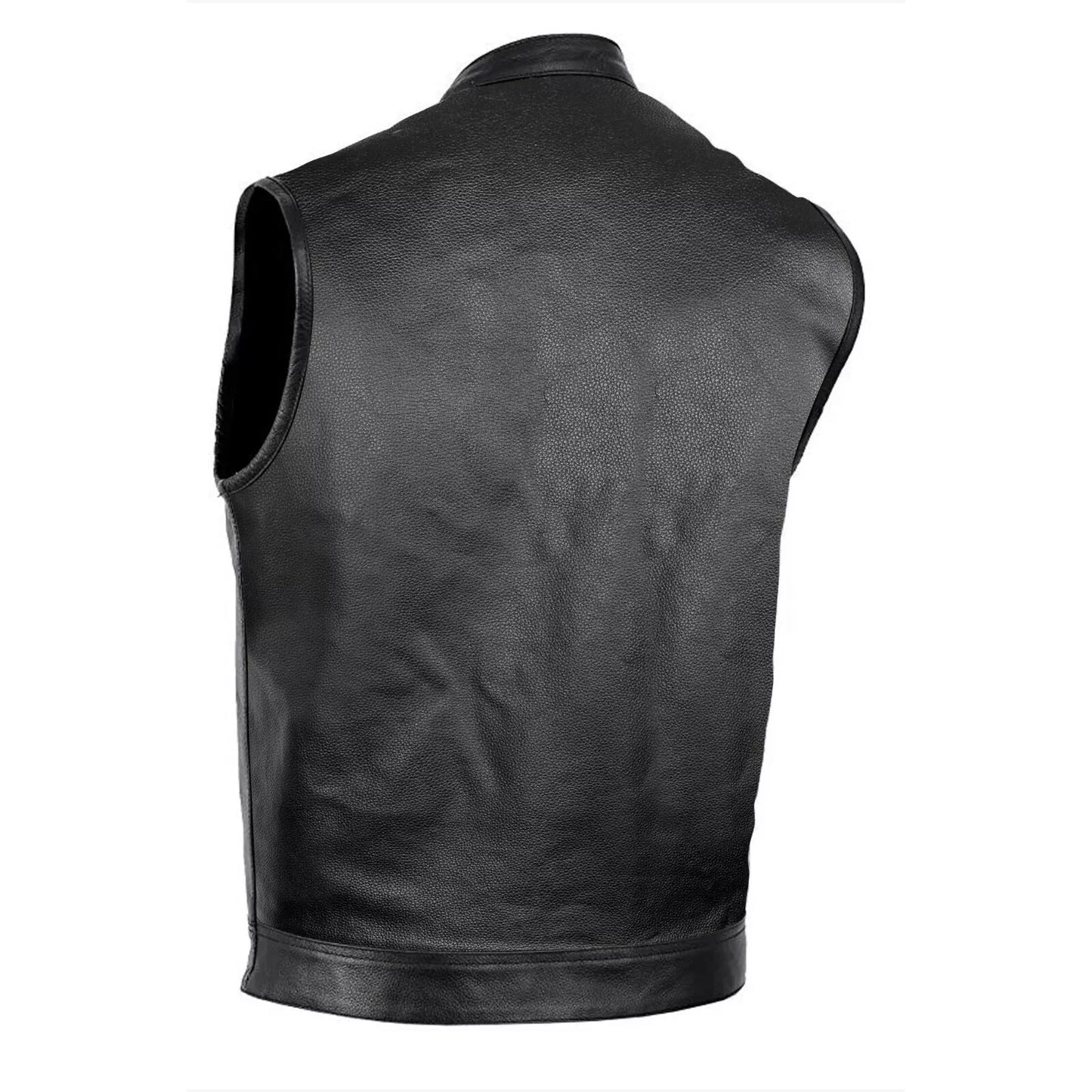 Men's Motorcycle Club Leather Vest – Concealed Carry, Solid Back for Patches