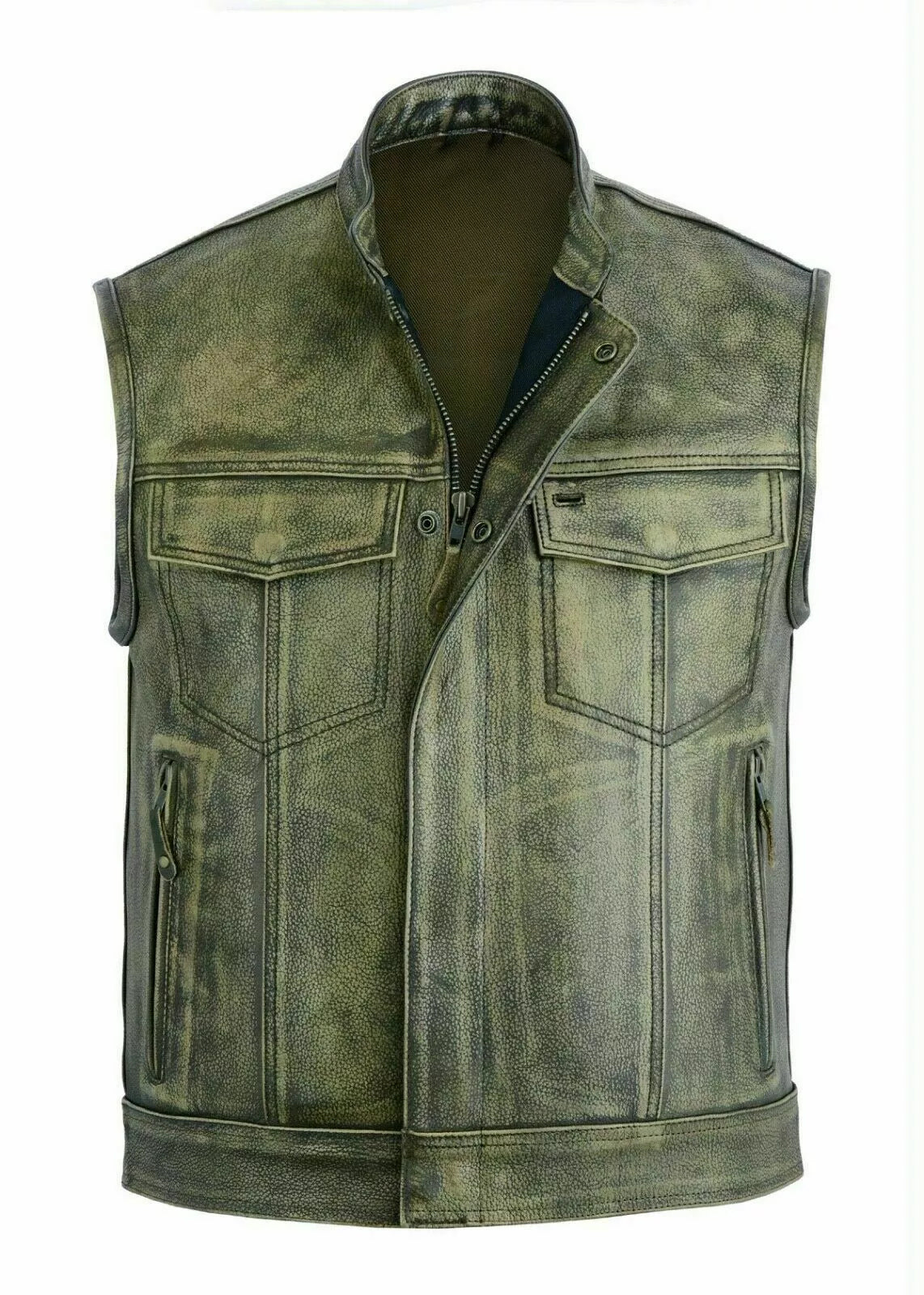 LuxHide Men’s Distressed Leather Motorcycle Vest – Biker Club Style, Gun Pocket, Anarchy Look