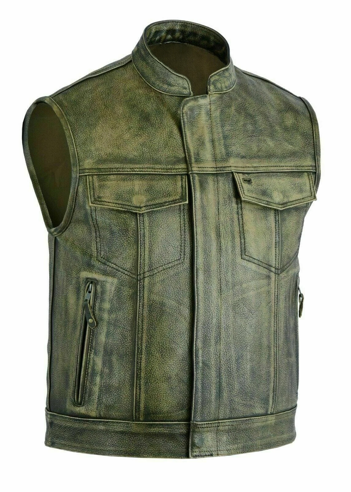 LuxHide Men’s Distressed Leather Motorcycle Vest – Biker Club Style, Gun Pocket, Anarchy Look