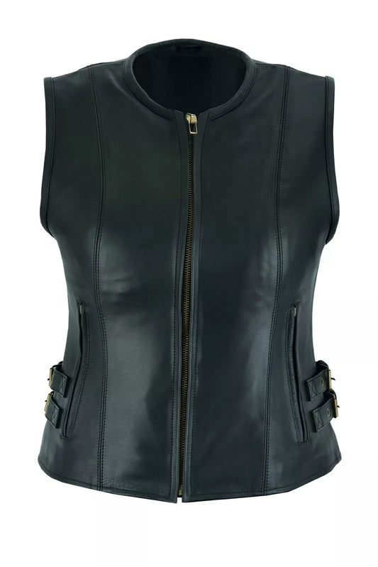 Women's Classic Motorcycle Vest – Genuine Cowhide Leather with Gun Pocket