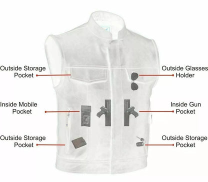 LuxHide Men’s Distressed Leather Motorcycle Vest – Biker Club Style, Gun Pocket, Anarchy Look