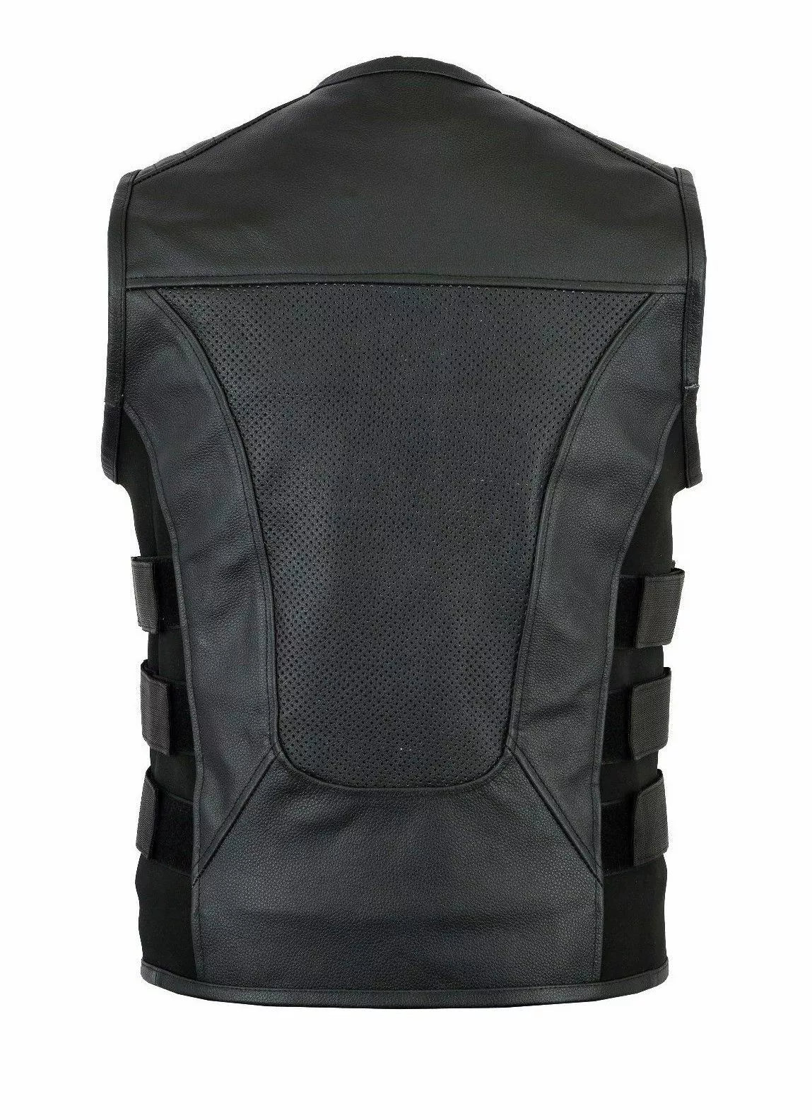 Men’s Real Leather Motorcycle Vest – Side Buckle Style, Lightweight Grid Leather for Summer Riders