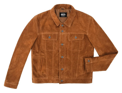 Men's TRUCKER Soft Suede Leather Western Jacket Classic Denim Style Shirt Jacket