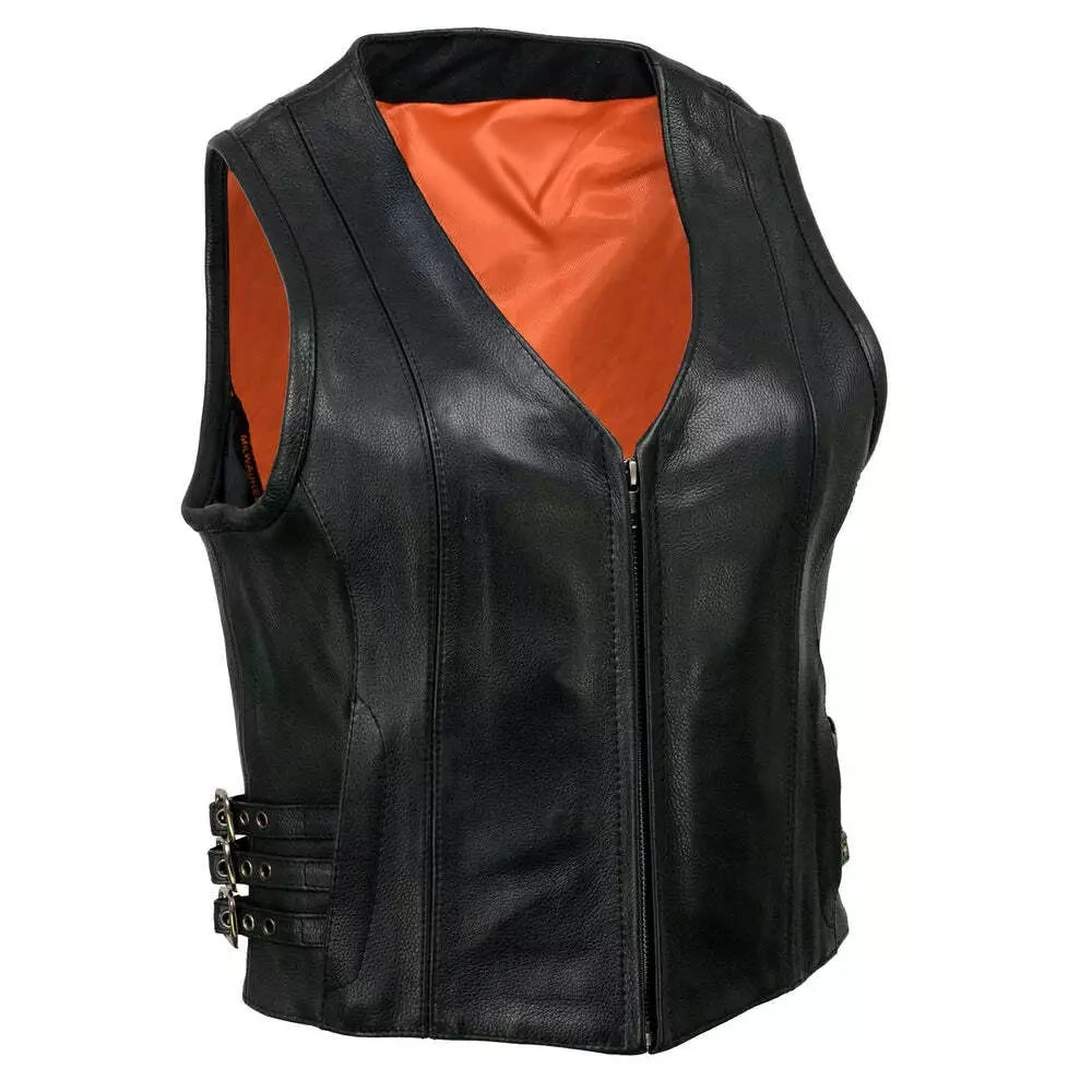 Women's Motorcycle Vest with Adjustable Side Buckles – Stylish Biker Gear