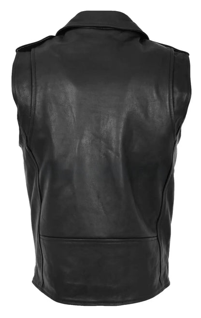 Men's Black Biker Leather Vest – Asymmetrical Zipper Motorcycle Club Style
