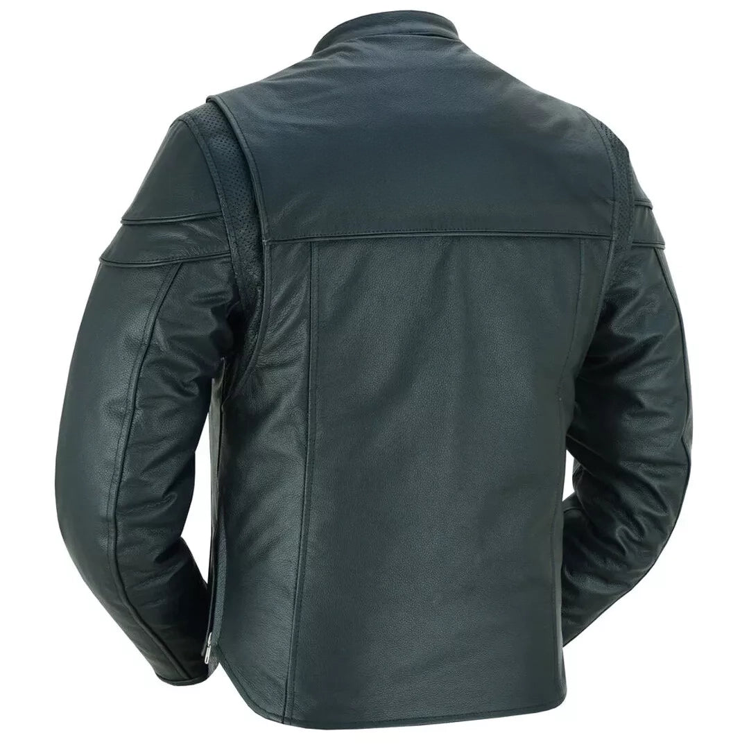 Men's Soft Grain Cowhide Leather jacket Café Racer Biker Style with Grid Leather