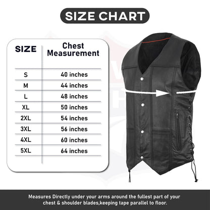 Men's Black Genuine Leather Motorcycle Vest – Multi-Pocket Biker Style Riding Gear