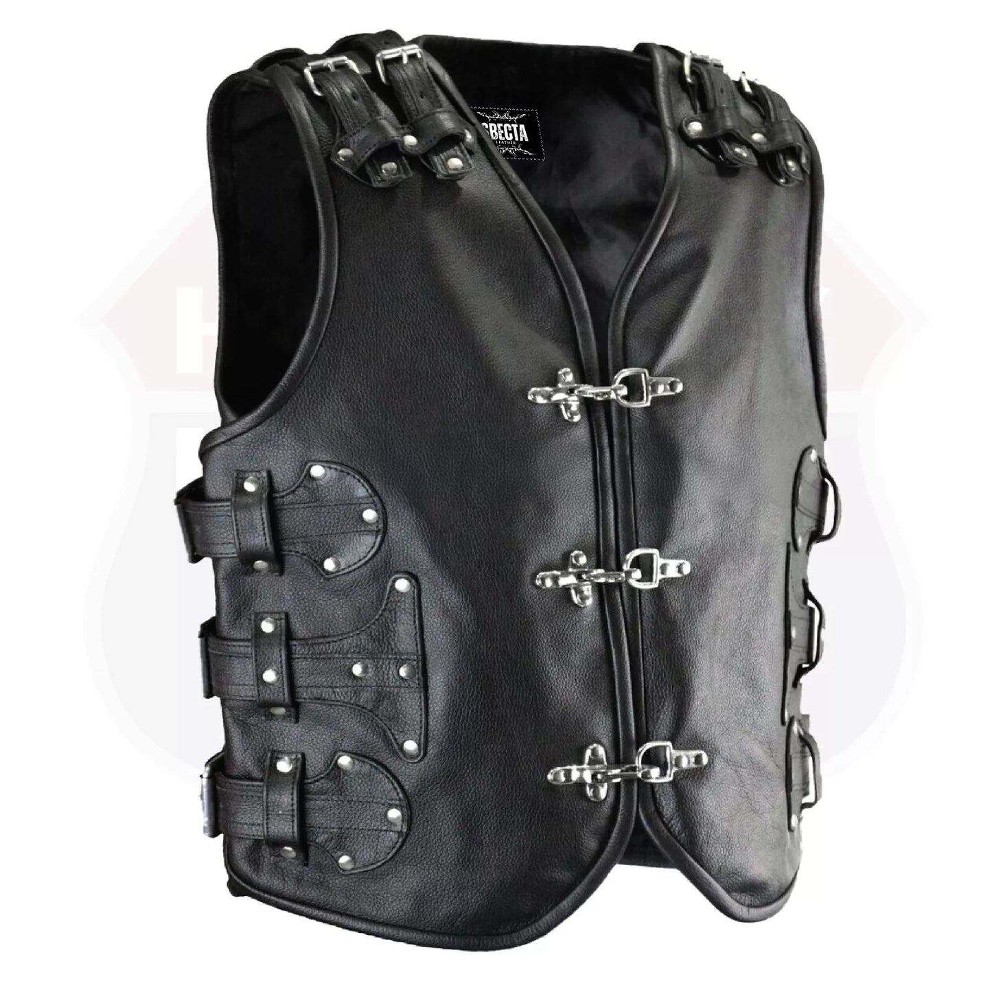 Men's Gothic Biker Leather Vest – Heavy-Duty Buckle & Strap Design | Club Style Motorcycle Waistcoat