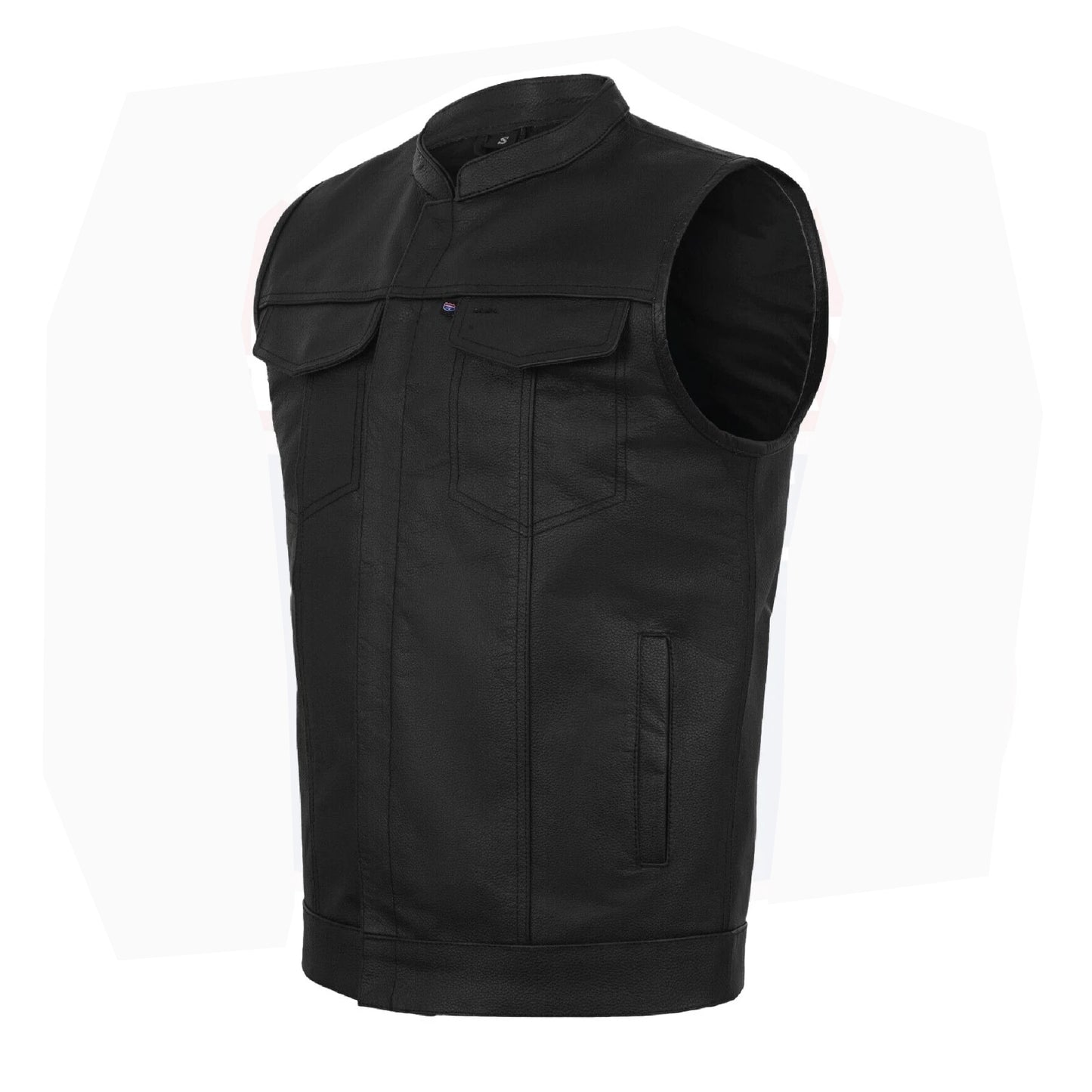 Men’s Leather Motorcycle Vest – Anarchy Biker Club Style, Concealed Carry, Outlaw Look