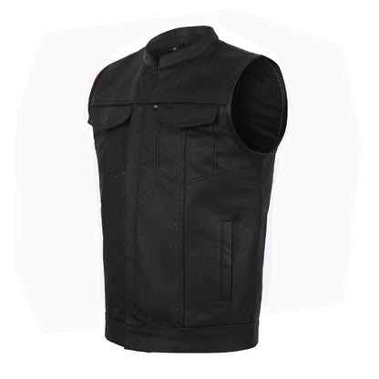 Men’s Leather Motorcycle Vest – Anarchy Biker Club Style, Concealed Carry, Outlaw Look