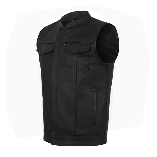 Men’s Leather Motorcycle Vest – Anarchy Biker Club Style, Concealed Carry, Outlaw Look