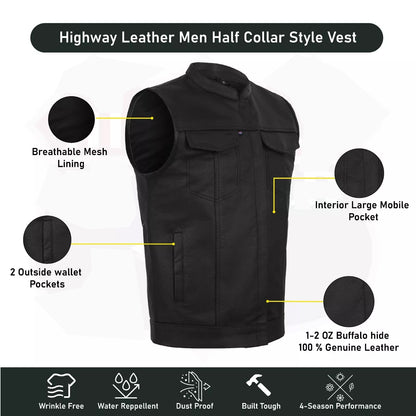 Men’s Leather Motorcycle Vest – Anarchy Biker Club Style, Concealed Carry, Outlaw Look