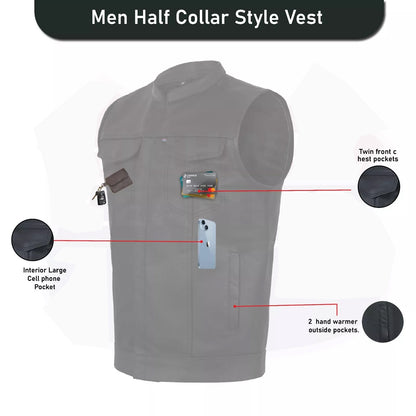 Men’s Leather Motorcycle Vest – Anarchy Biker Club Style, Concealed Carry, Outlaw Look