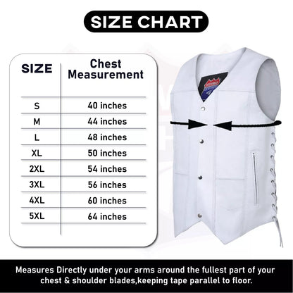 White Leather Biker Vest for Men – 7-Pocket Motorcycle Club Style