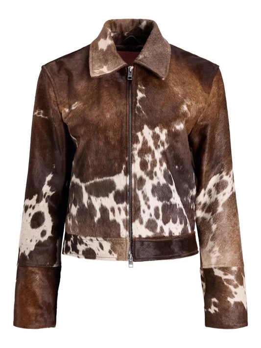 Soft Cowhide Leather Jacket for Women | Natural Hair-On Cow Skin Fashion Coat