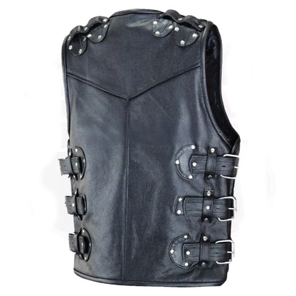 Men's Gothic Biker Leather Vest – Heavy-Duty Buckle & Strap Design | Club Style Motorcycle Waistcoat