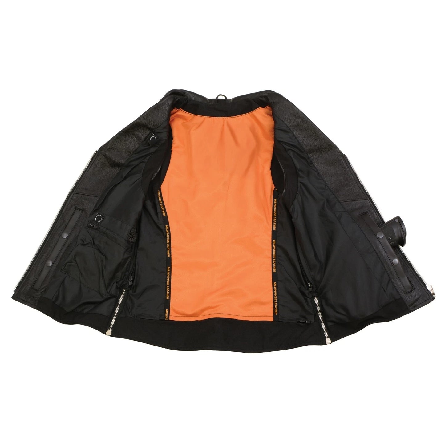Ladies Black Leather Biker Vest – Riveted Lapel Collar Design