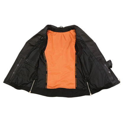 Ladies Black Leather Biker Vest – Riveted Lapel Collar Design