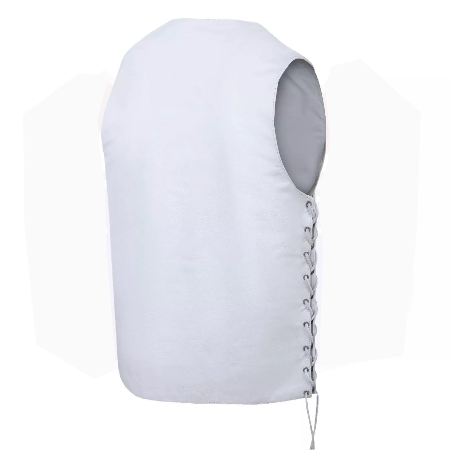 White Leather Biker Vest for Men – 7-Pocket Motorcycle Club Style