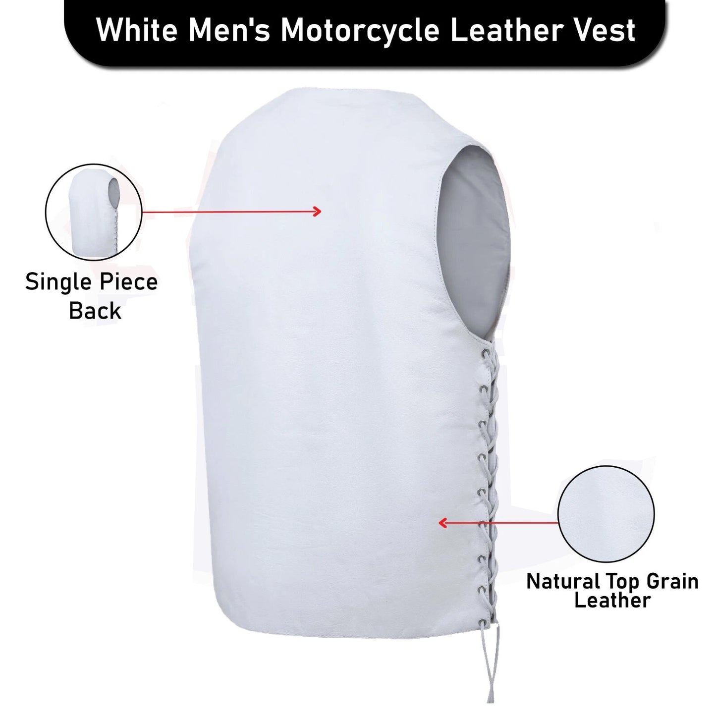 White Leather Biker Vest for Men – 7-Pocket Motorcycle Club Style