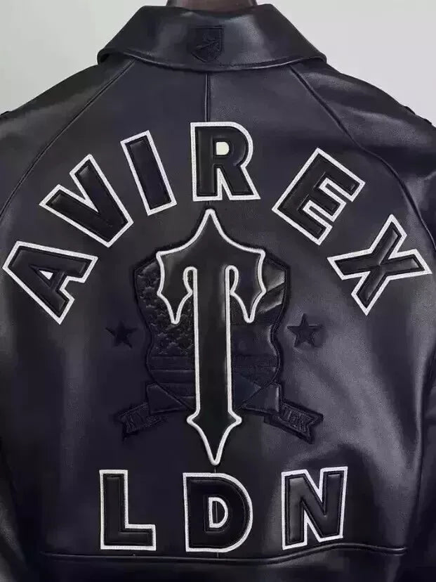 TRAPSTAR X AVIREX Men’s Black Leather Bomber Jacket – Genuine American Style
