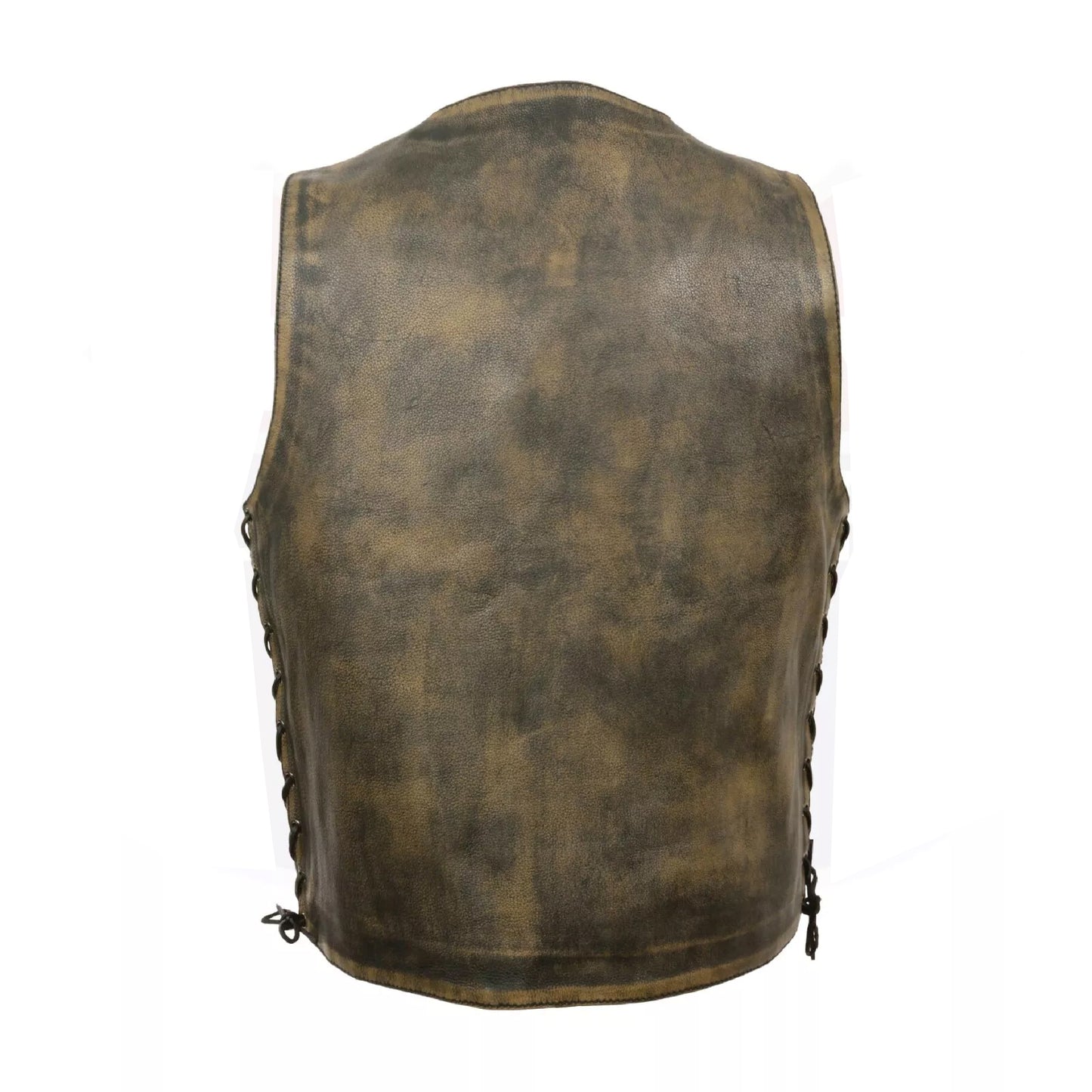 Men’s Distressed Brown Leather Motorcycle Vest – Riding Style w/ Inside Gun Pocket