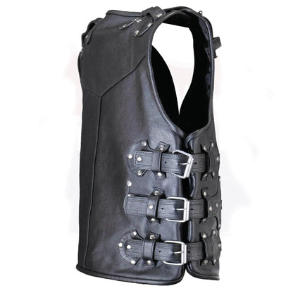 Men's Gothic Biker Leather Vest – Heavy-Duty Buckle & Strap Design | Club Style Motorcycle Waistcoat