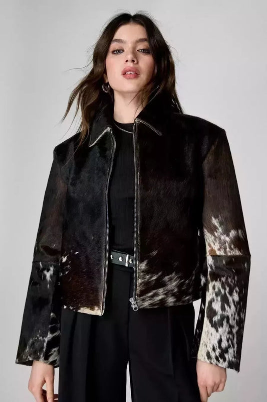 Women Natural Genuine Pony Skin Hair Cowhide Leather Jacket - Fashion Fur Coat