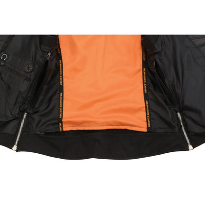 Ladies Black Leather Biker Vest – Riveted Lapel Collar Design
