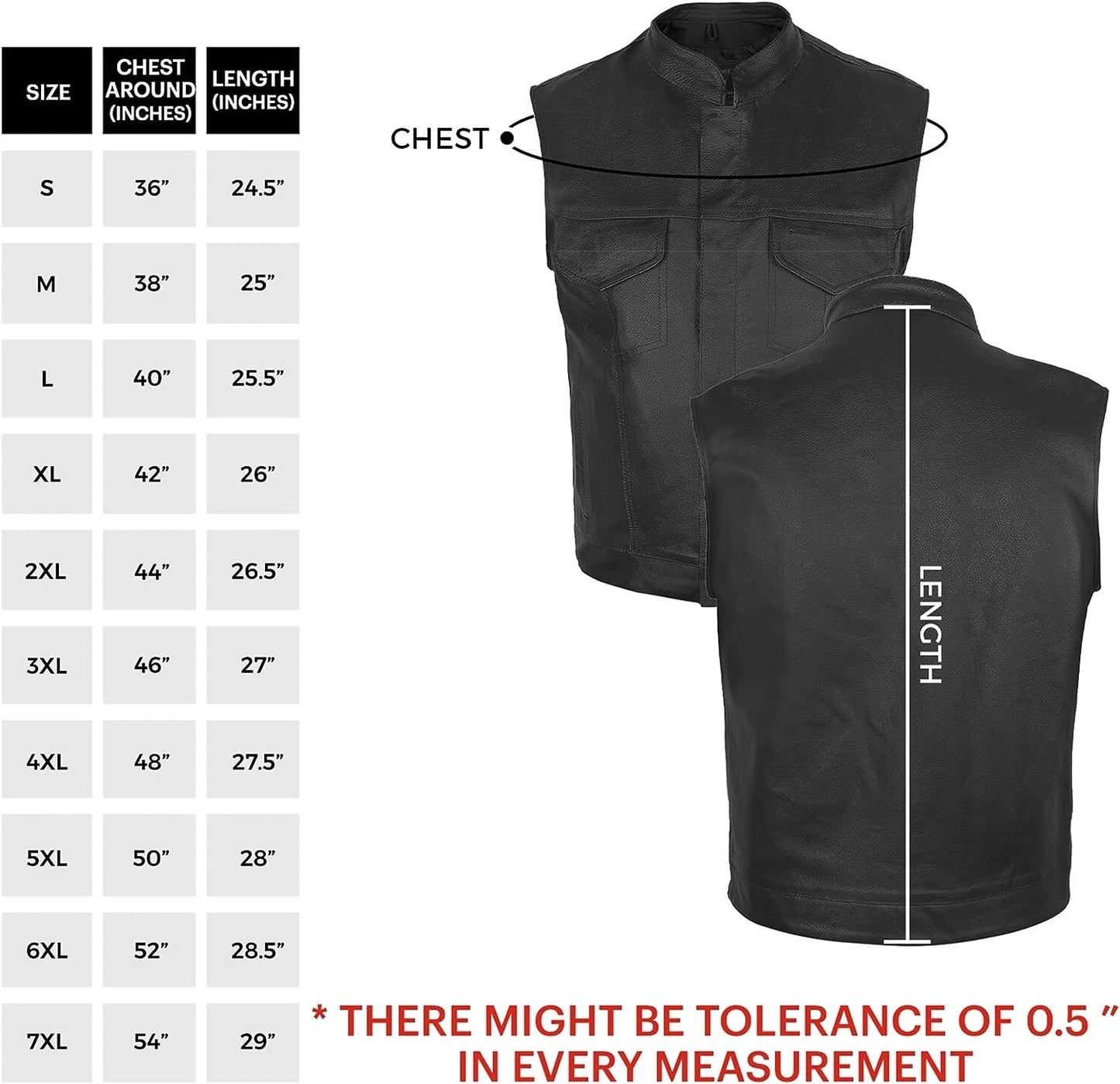Men's Motorcycle Club Leather Vest – Concealed Carry, Solid Back for Patches