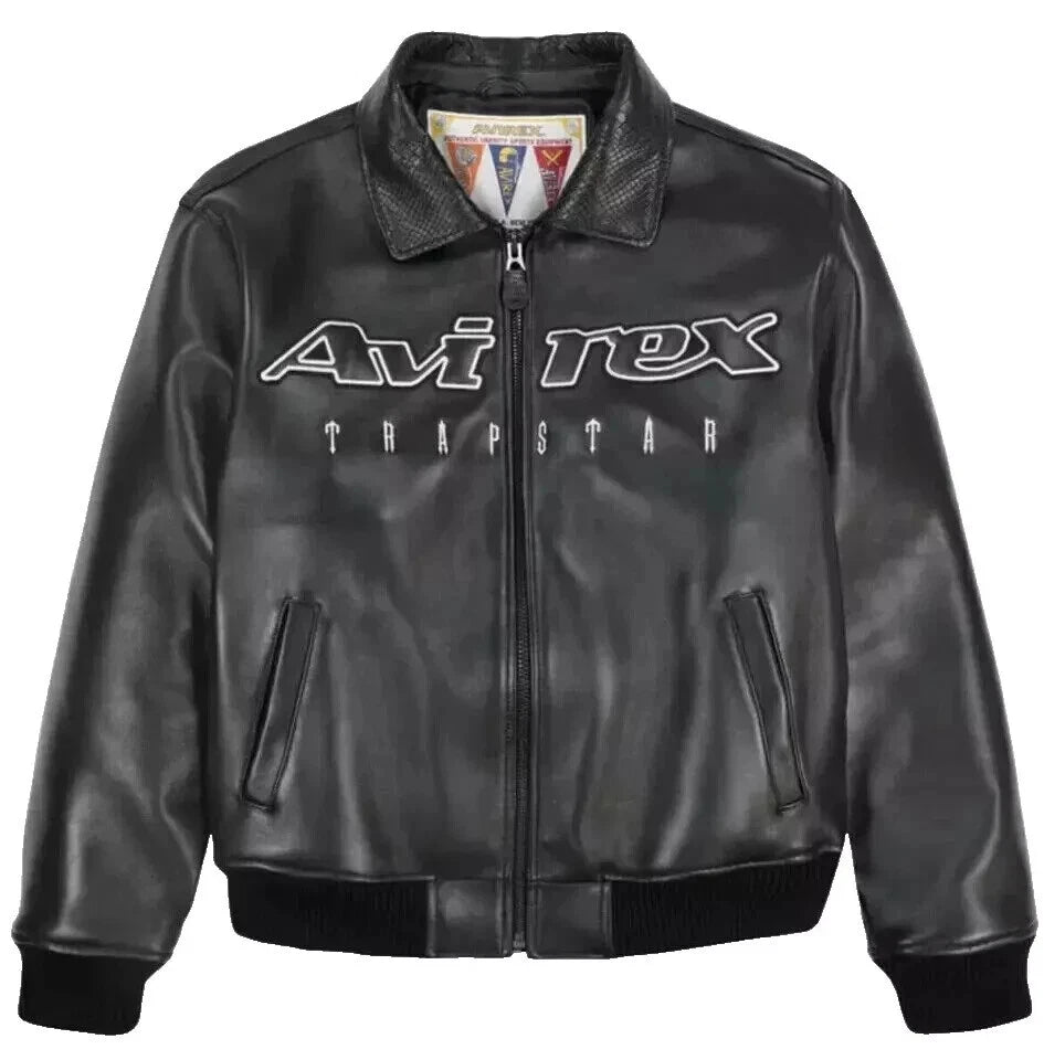 NEW Avirex x Trapstar Black Leather Bomber Jacket – Limited Edition Streetwear NWT