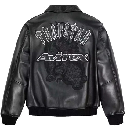 NEW Avirex x Trapstar Black Leather Bomber Jacket – Limited Edition Streetwear NWT