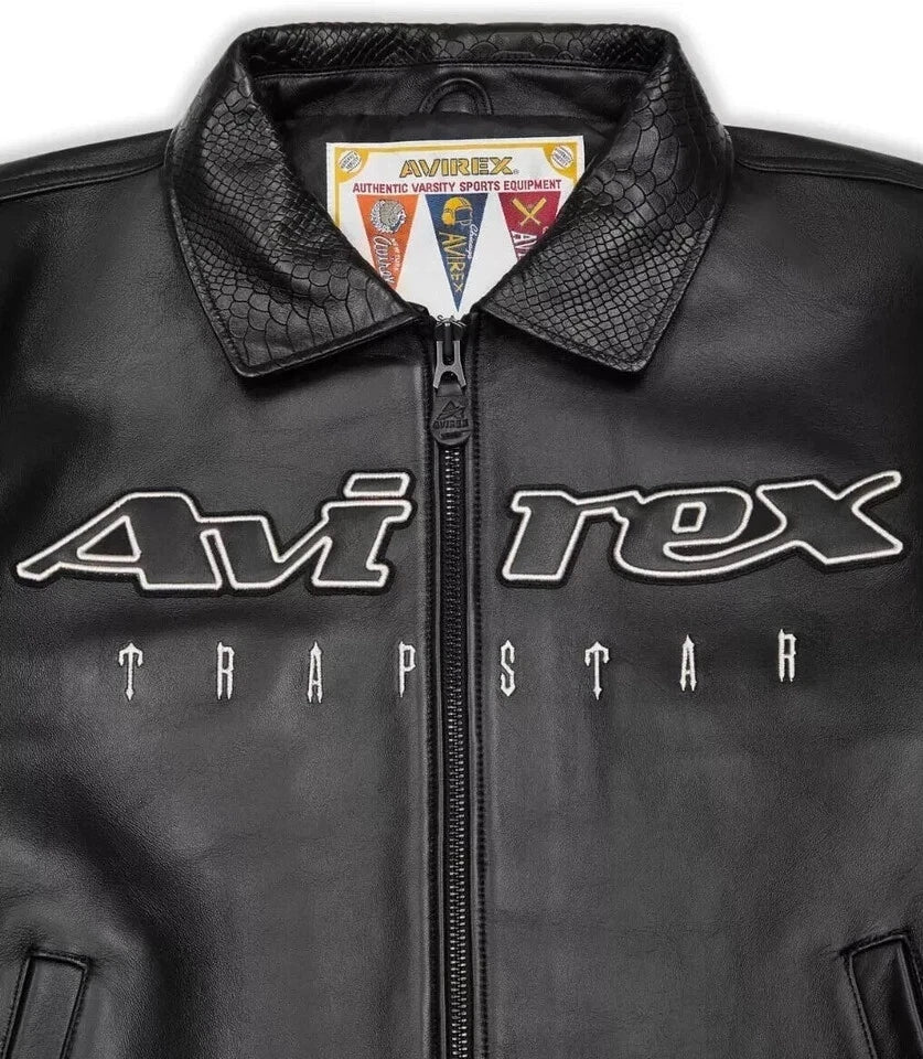 NEW Avirex x Trapstar Black Leather Bomber Jacket – Limited Edition Streetwear NWT