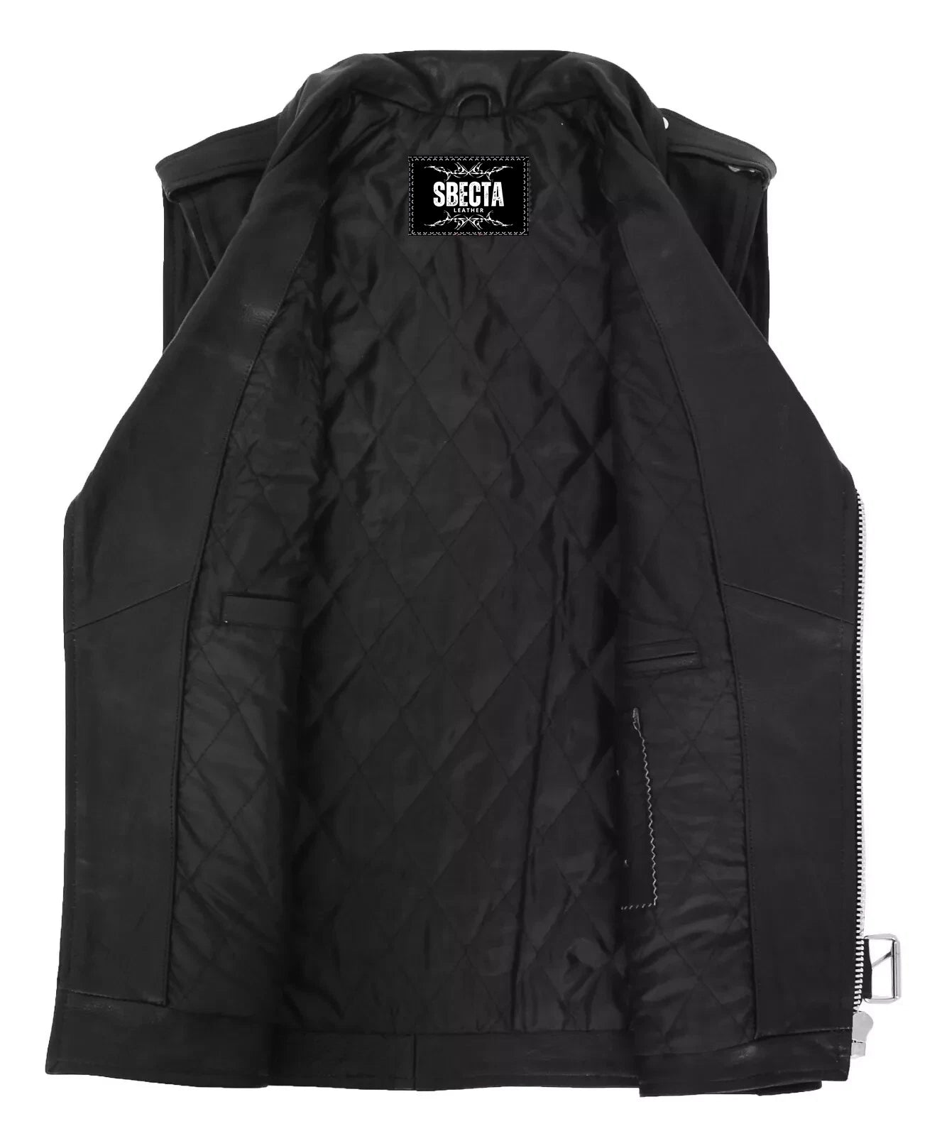 Men's Black Biker Leather Vest – Asymmetrical Zipper Motorcycle Club Style