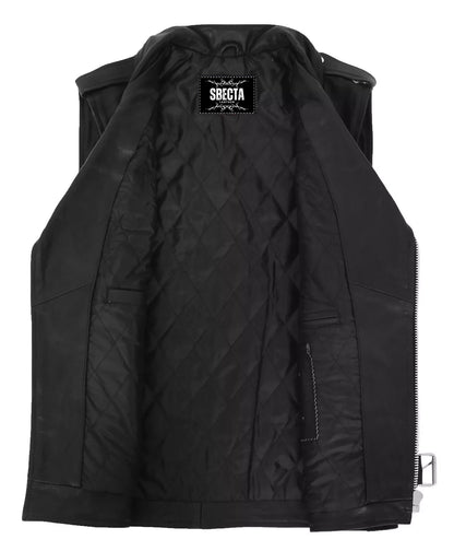 Men's Black Biker Leather Vest – Asymmetrical Zipper Motorcycle Club Style