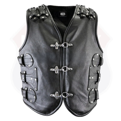 Men's Gothic Biker Leather Vest – Heavy-Duty Buckle & Strap Design | Club Style Motorcycle Waistcoat