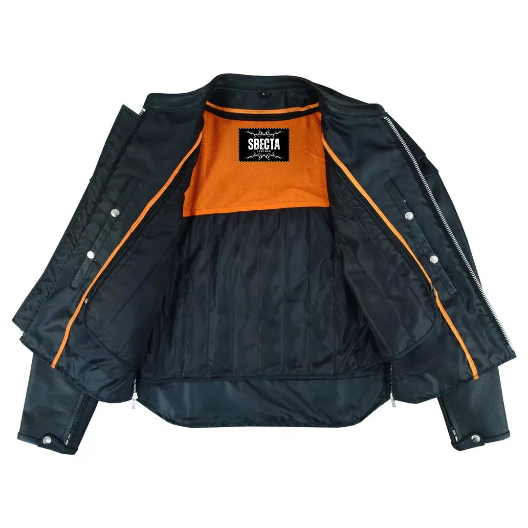 Men's Soft Grain Cowhide Leather jacket Café Racer Biker Style with Grid Leather