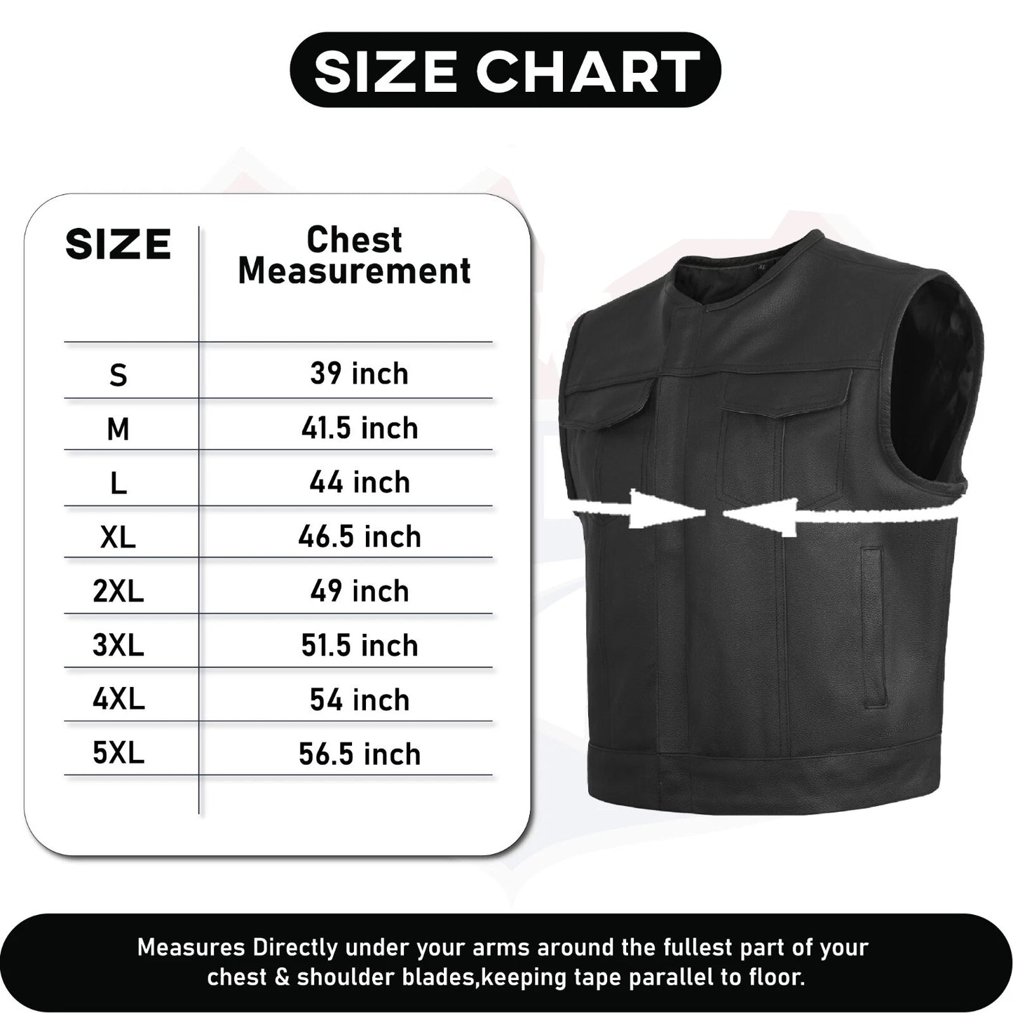 Men’s Low Rise Short Torso Black Leather Vest – Club Style Motorcycle Fit