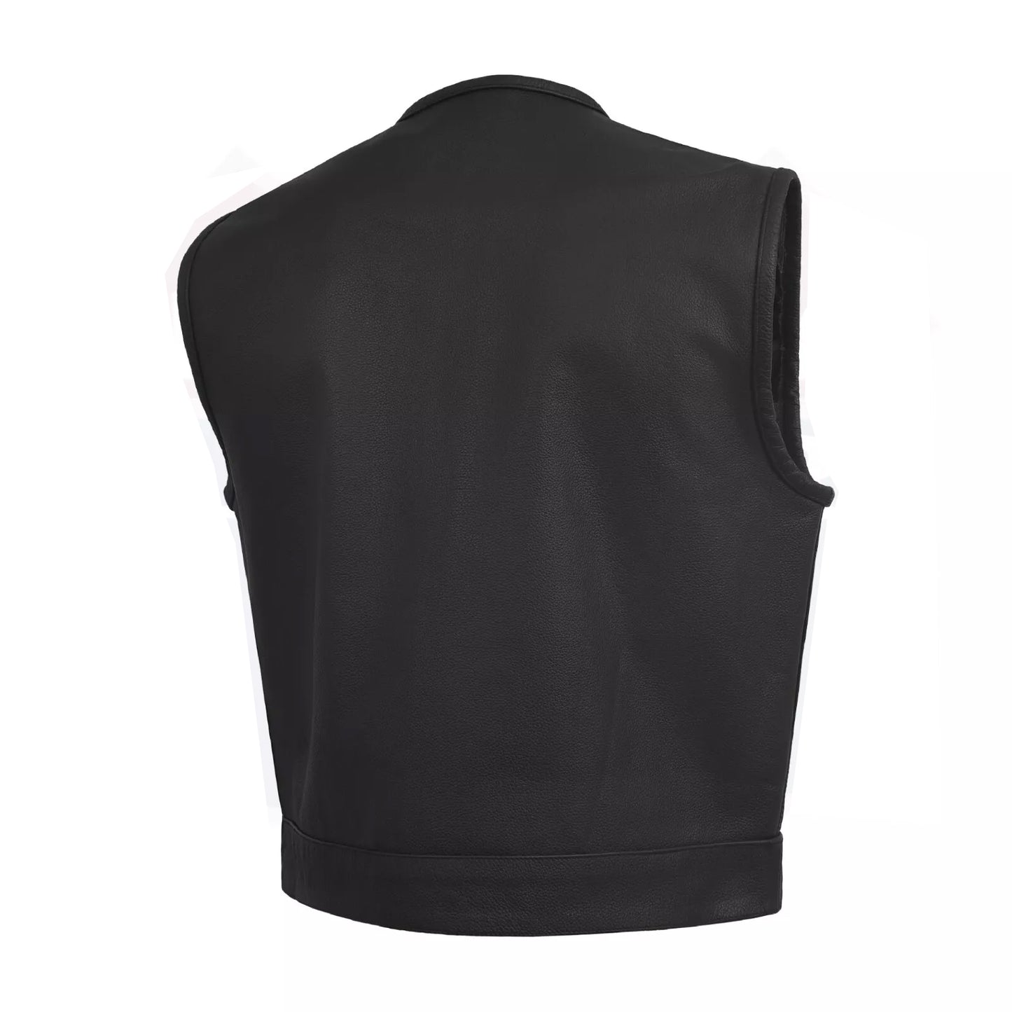 Men’s Low Rise Short Torso Black Leather Vest – Club Style Motorcycle Fit