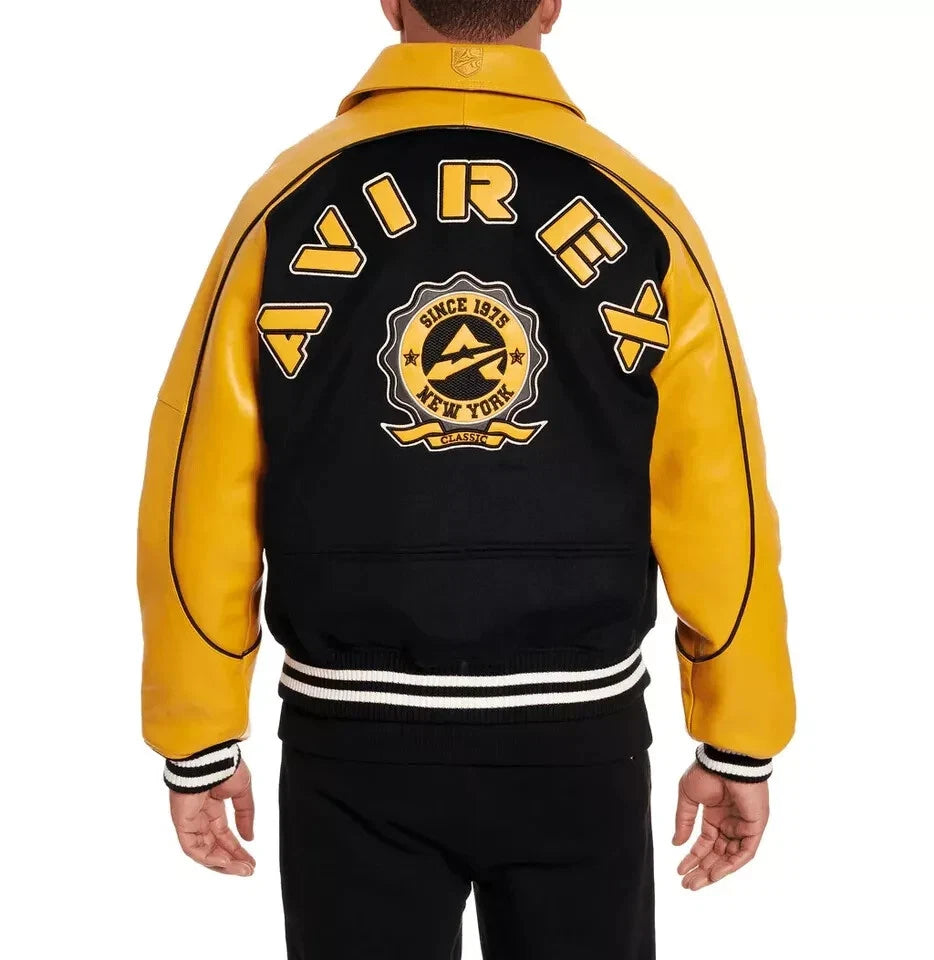 NEW Men’s Avirex Varsity Classic Leather Bomber Jacket – Vintage Style Coat NWT