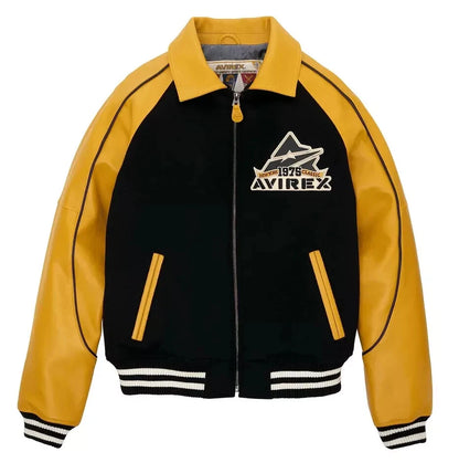 NEW Men’s Avirex Varsity Classic Leather Bomber Jacket – Vintage Style Coat NWT