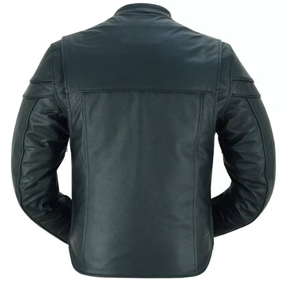 Men's Soft Grain Cowhide Leather jacket Café Racer Biker Style with Grid Leather