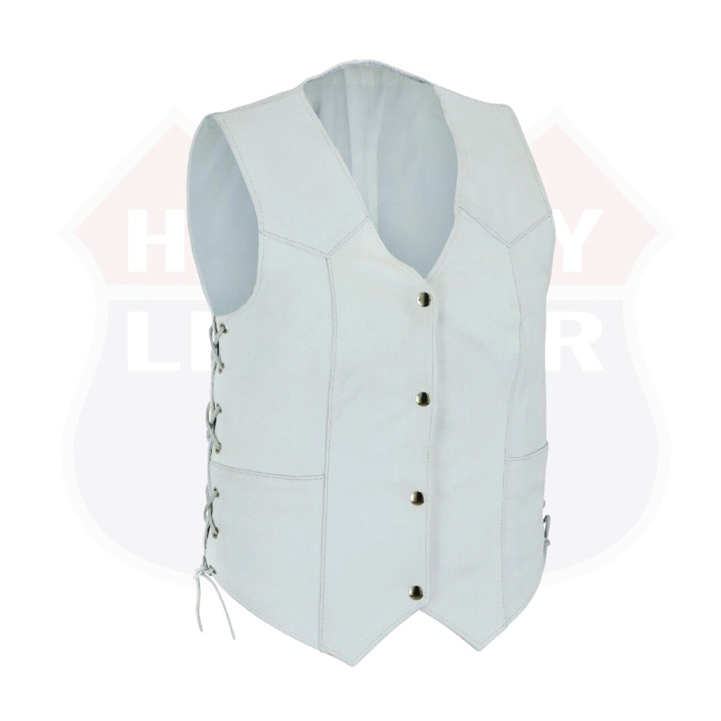 Ladies’ White Leather Motorcycle Vest with Concealed Carry – Club Style