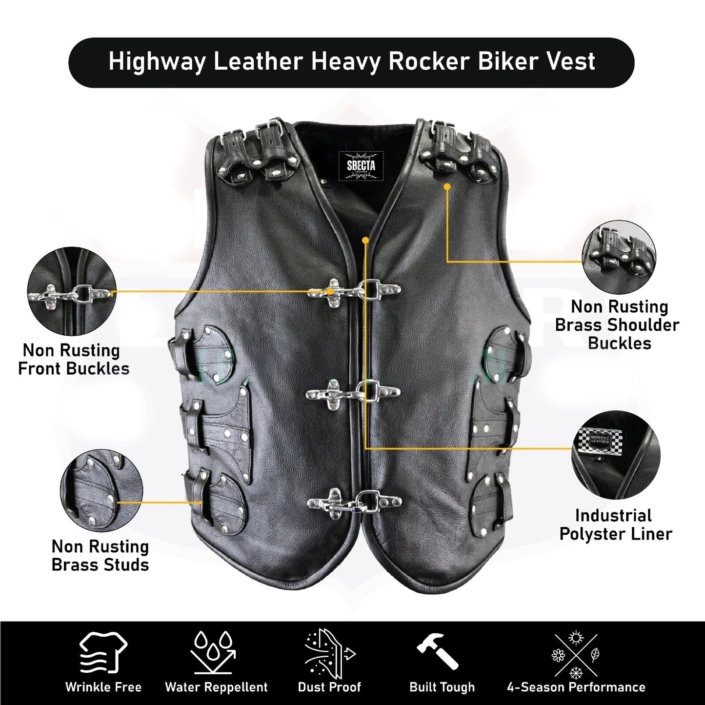 Men's Gothic Biker Leather Vest – Heavy-Duty Buckle & Strap Design | Club Style Motorcycle Waistcoat