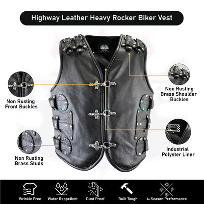 Men's Gothic Biker Leather Vest – Heavy-Duty Buckle & Strap Design | Club Style Motorcycle Waistcoat