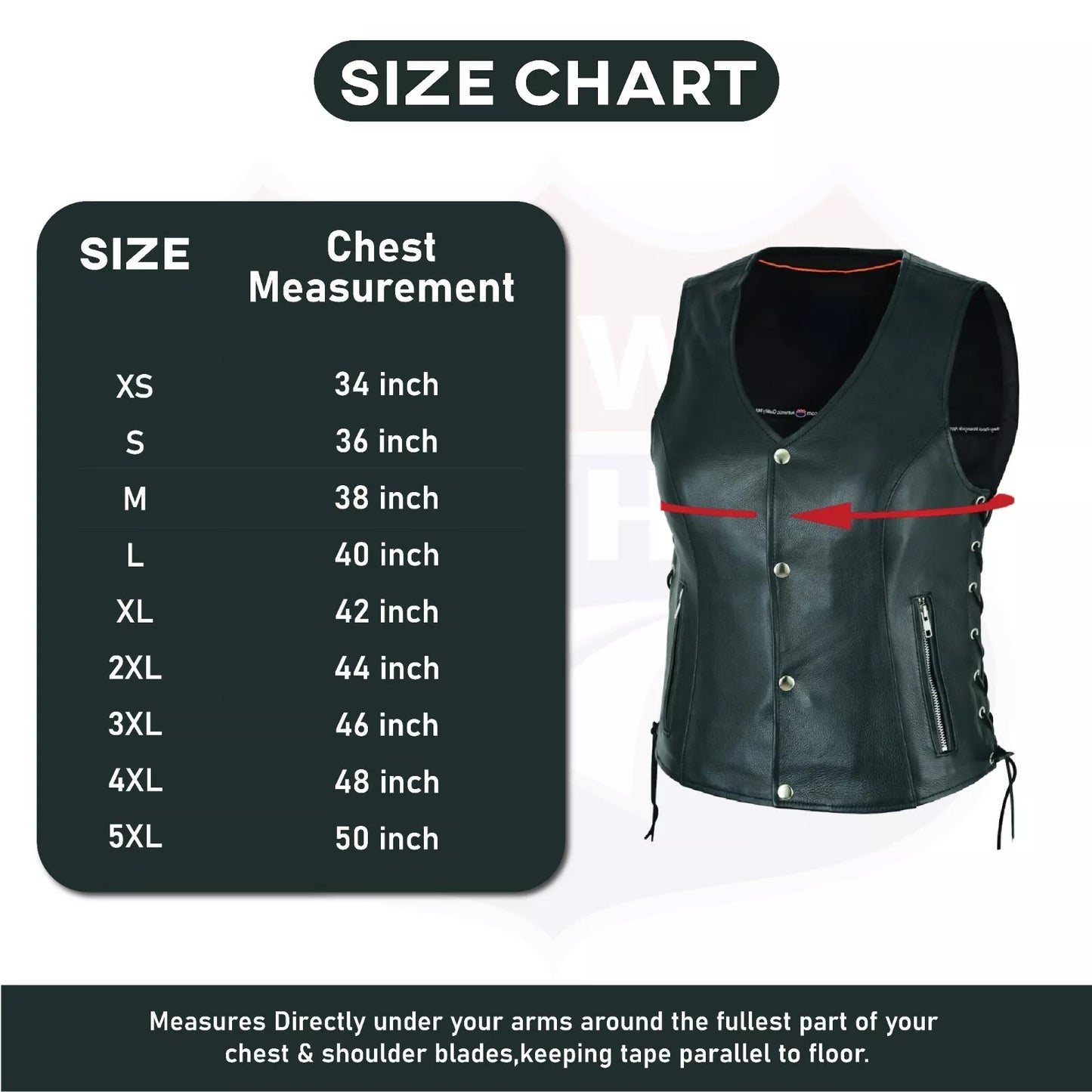Ladies’ Leather Biker Vest – Side Lace Design with Zipper and Gun Pockets
