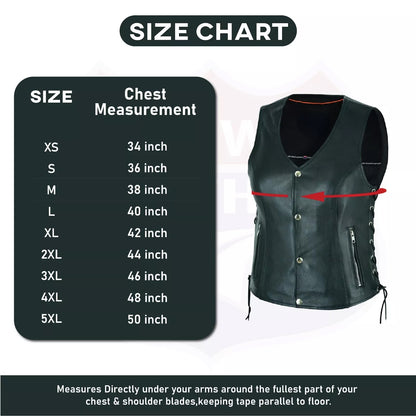 Ladies’ Leather Biker Vest – Side Lace Design with Zipper and Gun Pockets
