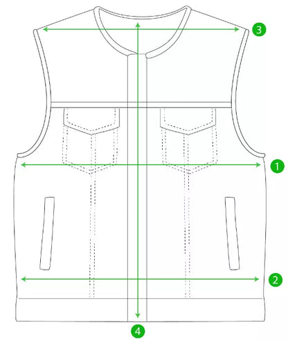 Men's Motorcycle Vest – Low Side Cut, Perforated Soft Genuine Cowhide Leather, Grid Pattern Biker Vest