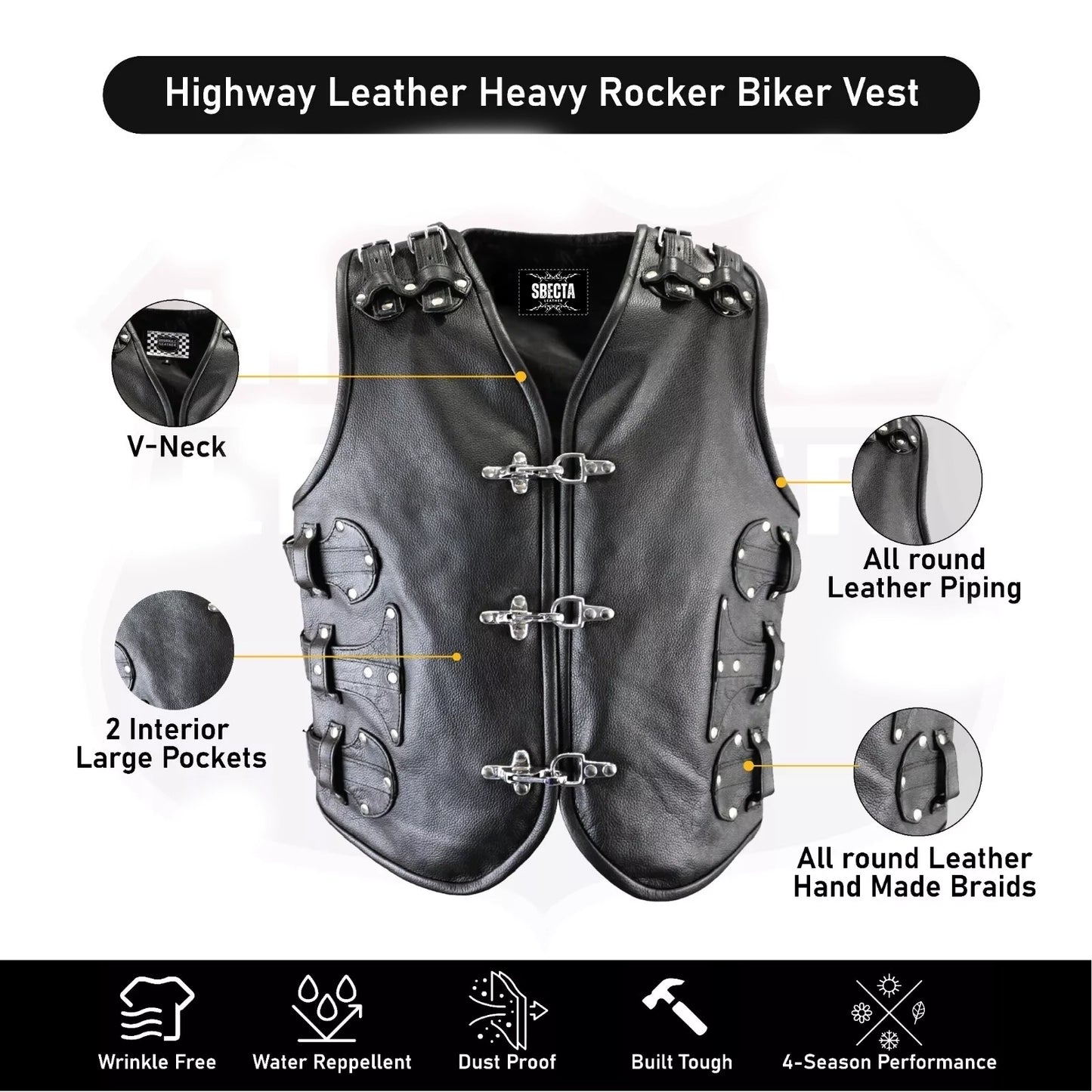 Men's Gothic Biker Leather Vest – Heavy-Duty Buckle & Strap Design | Club Style Motorcycle Waistcoat