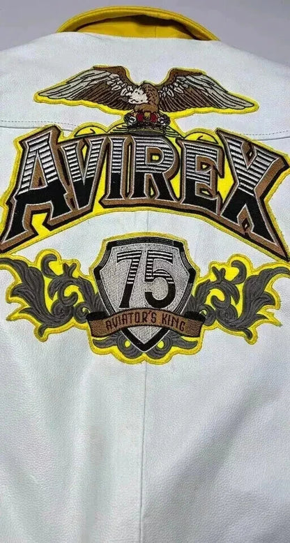 NEW Men’s Avirex Yellow Cowhide Leather Jacket – 75 Kings Aviator Bomber